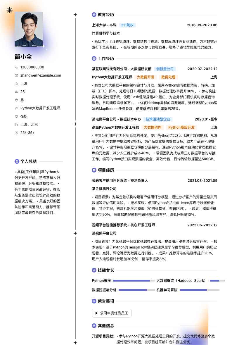 python大数据开发简历模板