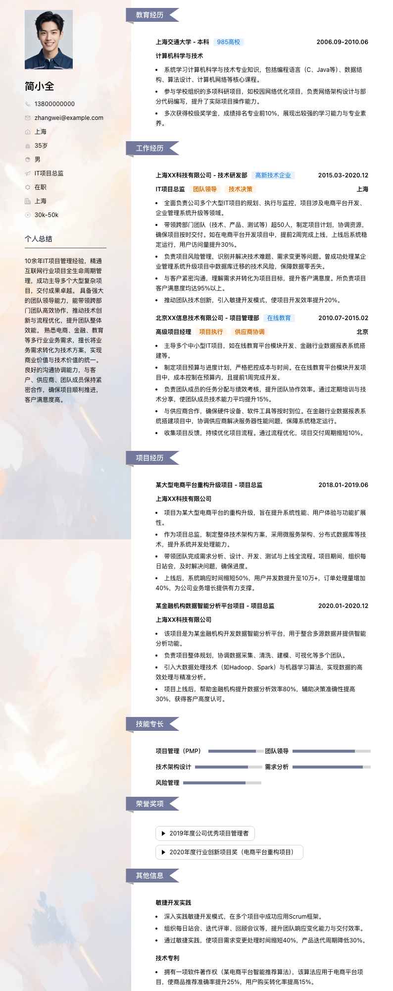 it项目总监简历模板