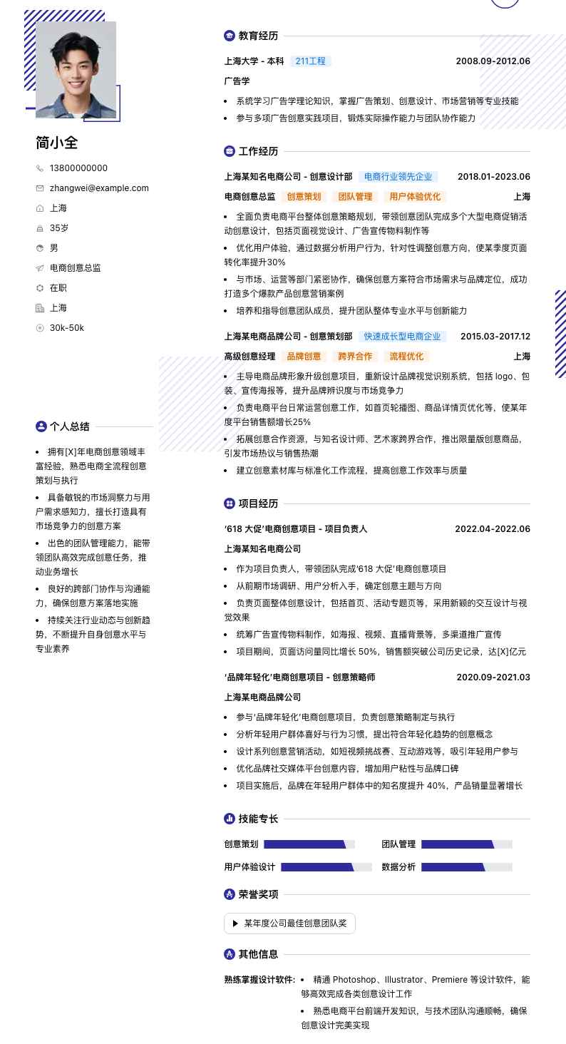 电商创意总监简历模板