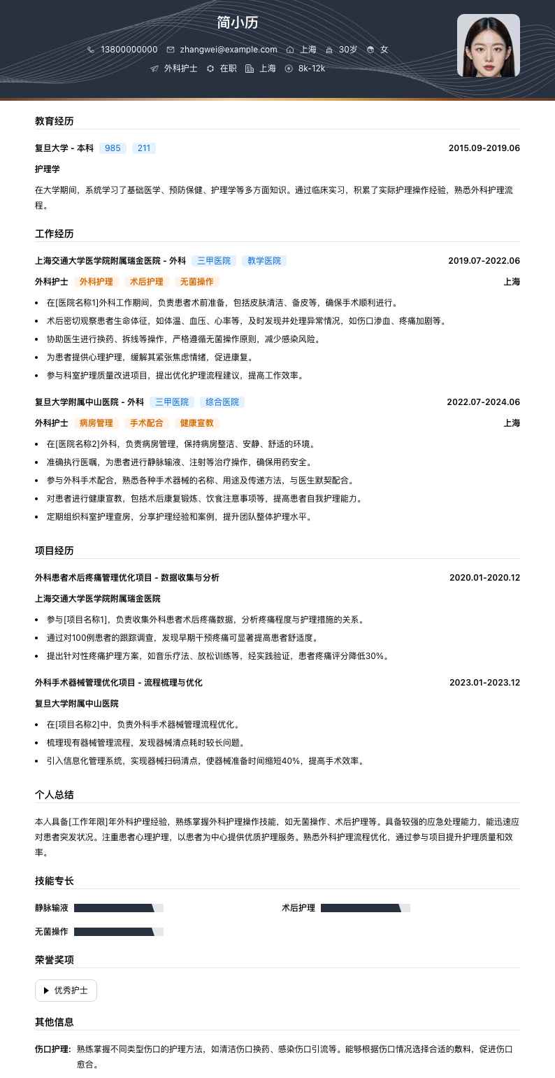 外科护士简历模板