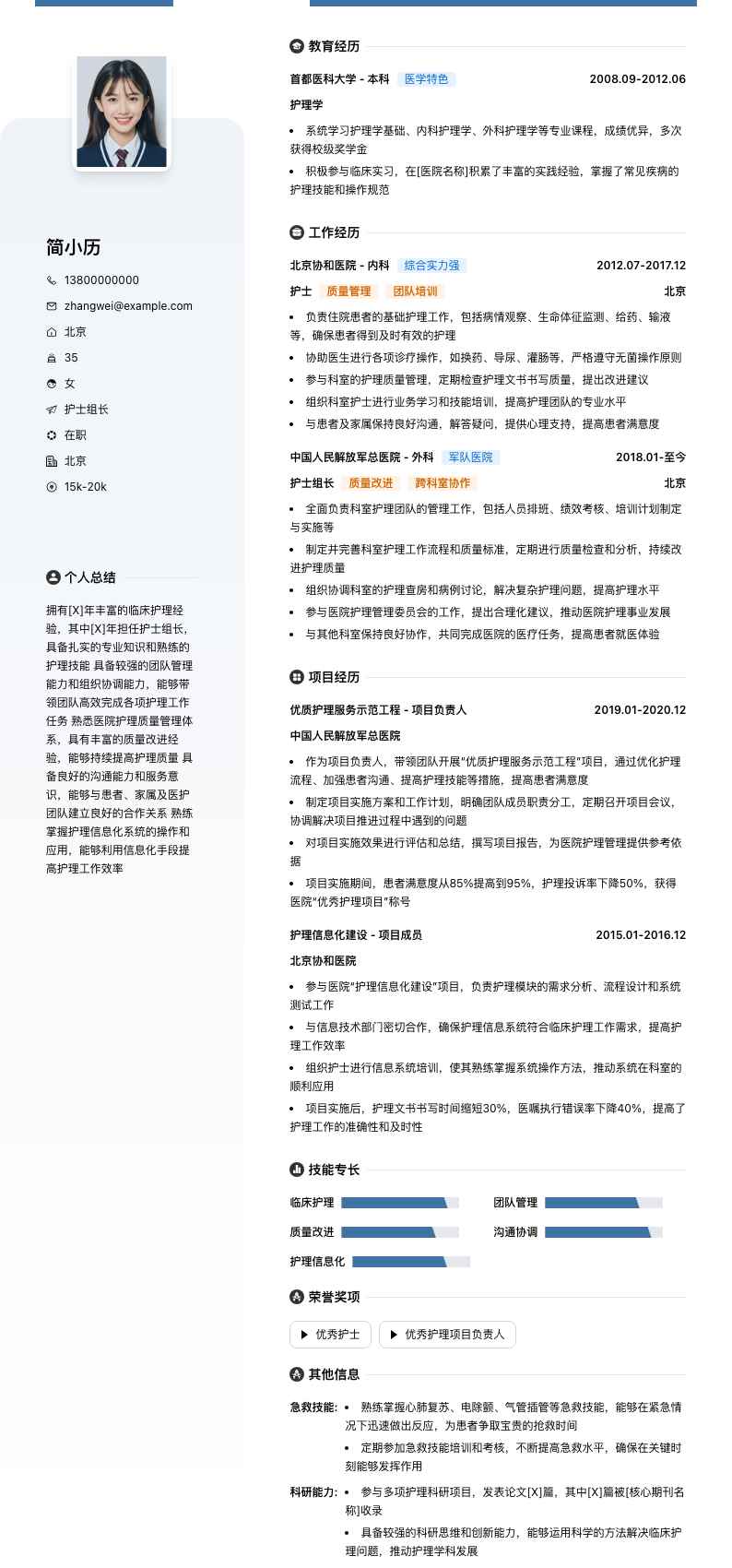 护士组长简历模板