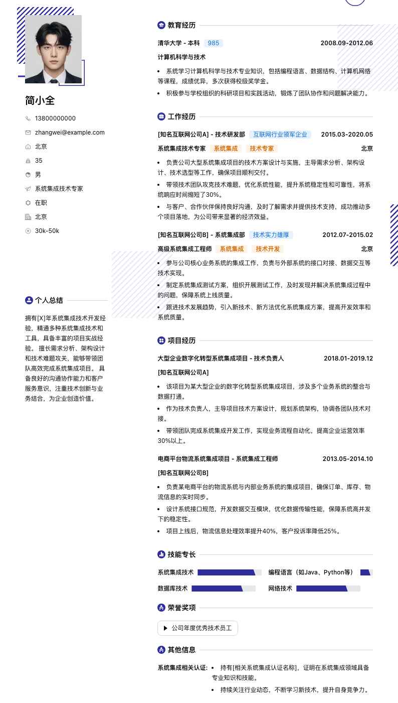 系统集成技术专家简历模板
