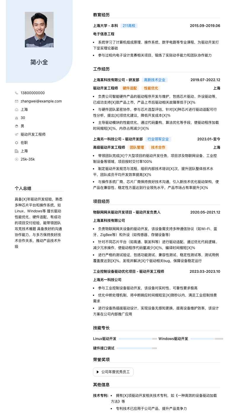 驱动开发简历模板
