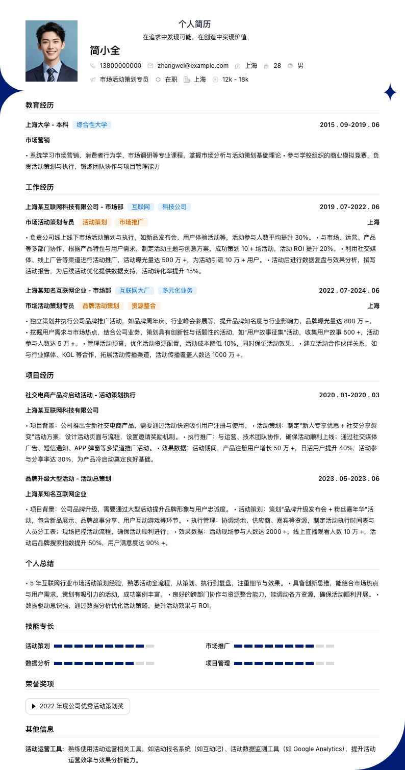 市场活动策划专员简历模板
