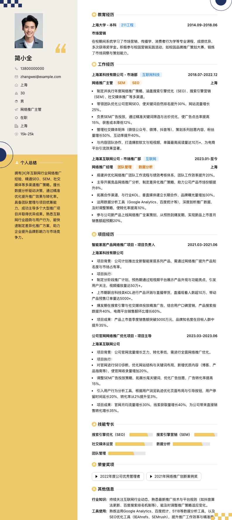网络推广主管简历模板