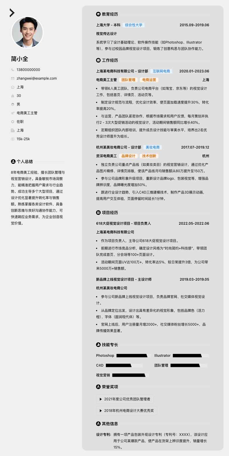 电商美工主管简历模板