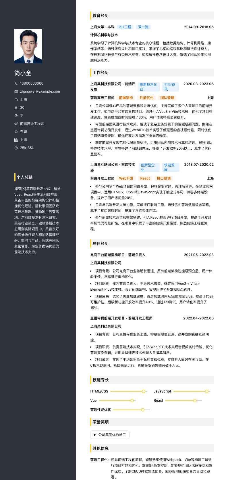 前端高级工程师简历模板