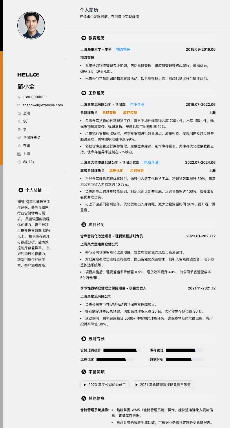 仓储理货员简历模板