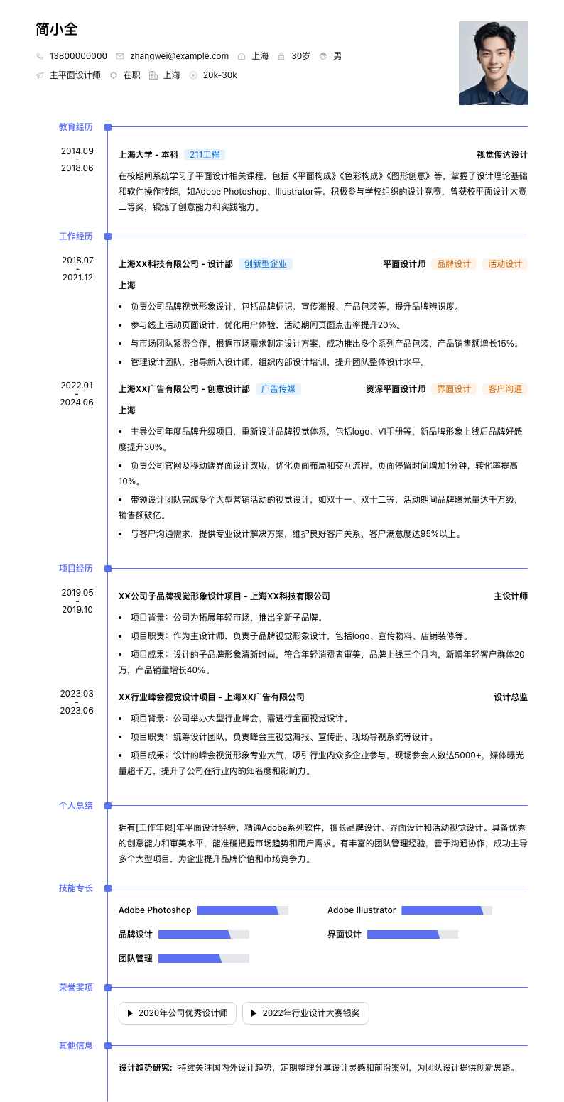 主平面设计师简历模板