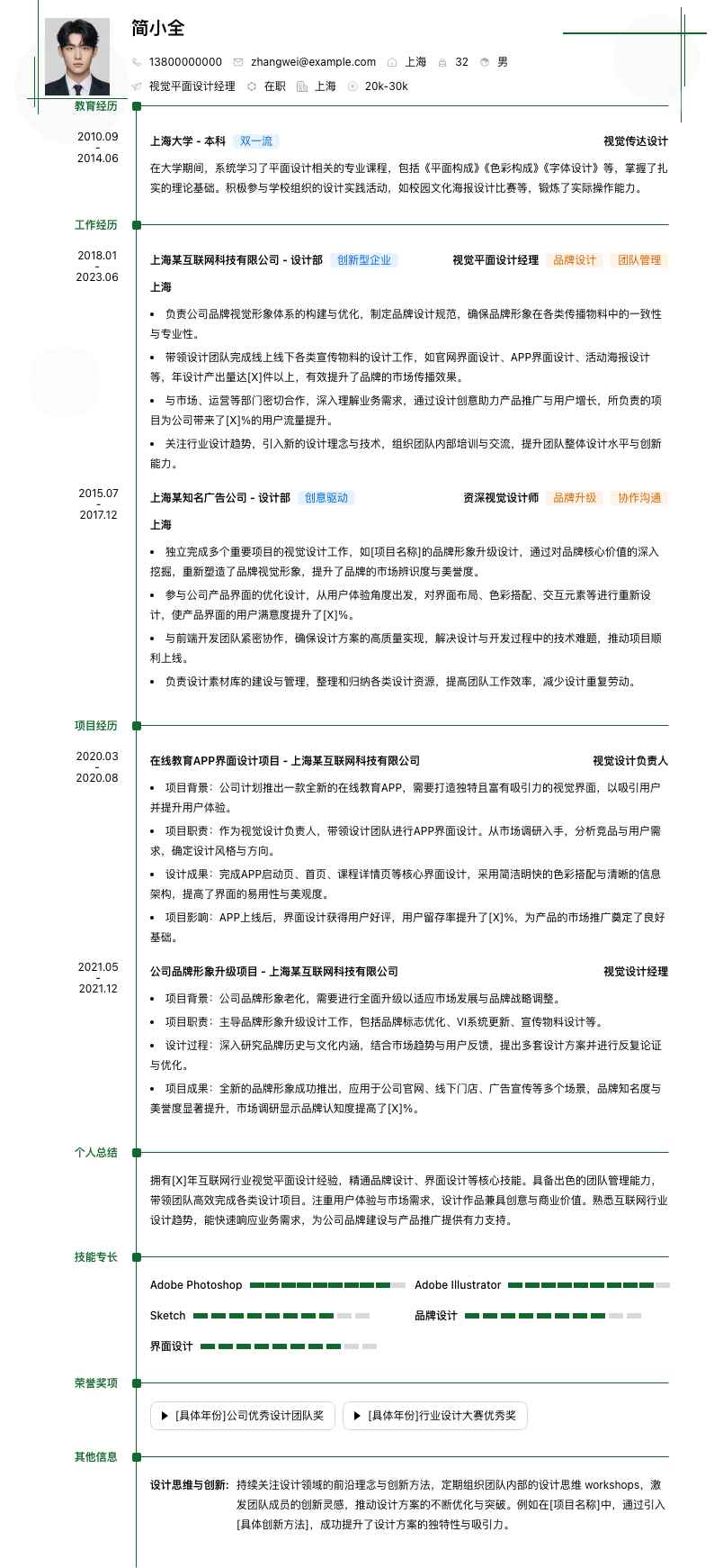 视觉平面设计经理简历模板