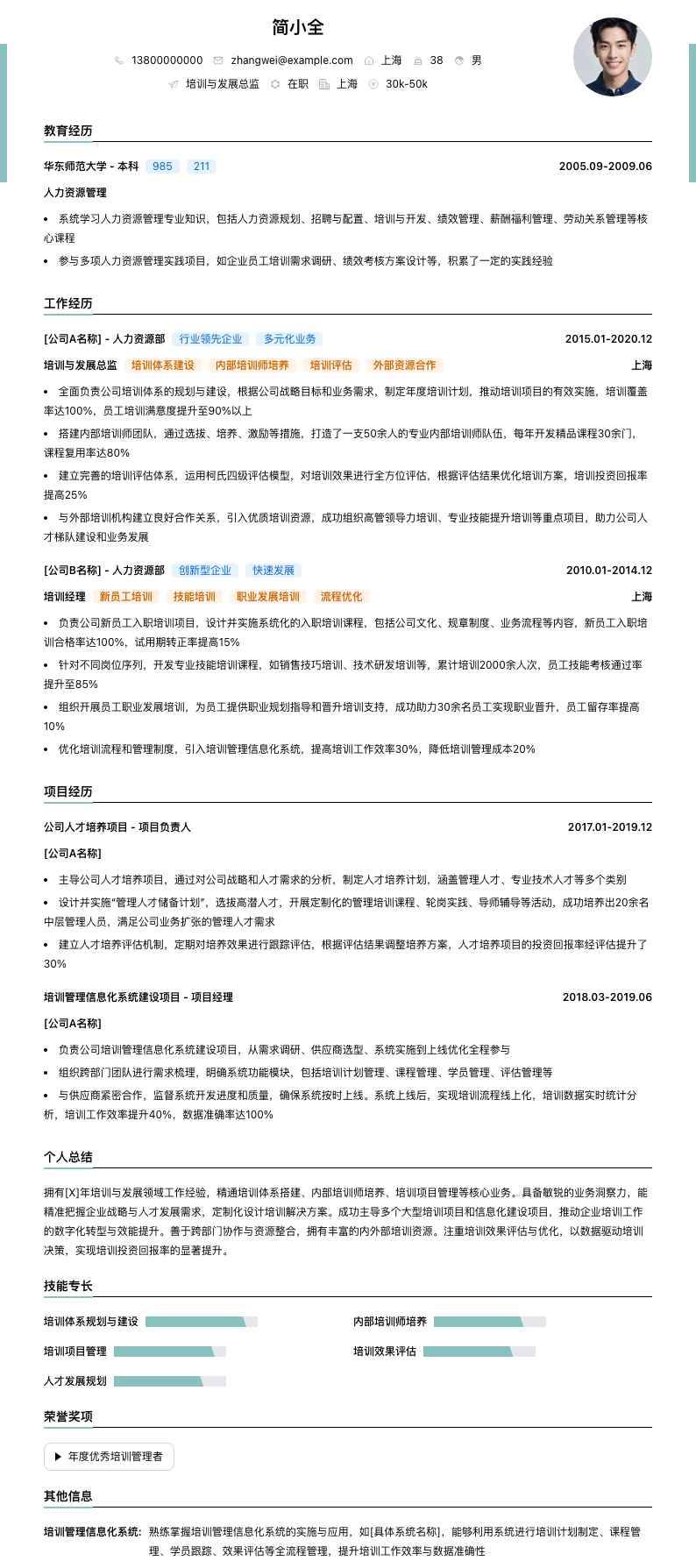 培训与发展总监简历模板