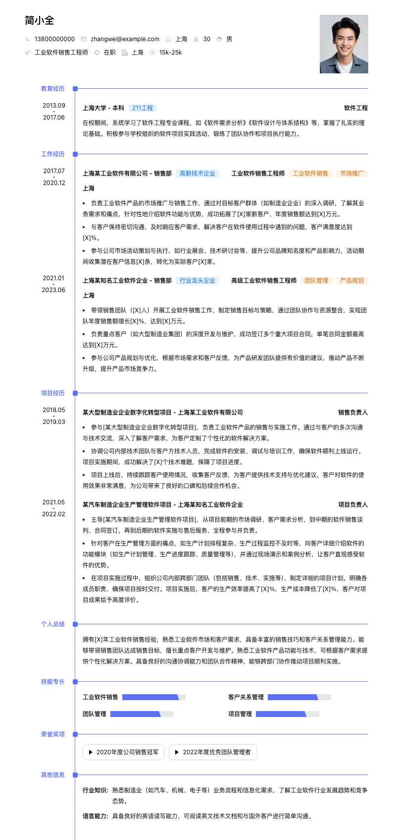 工业软件销售工程师简历模板