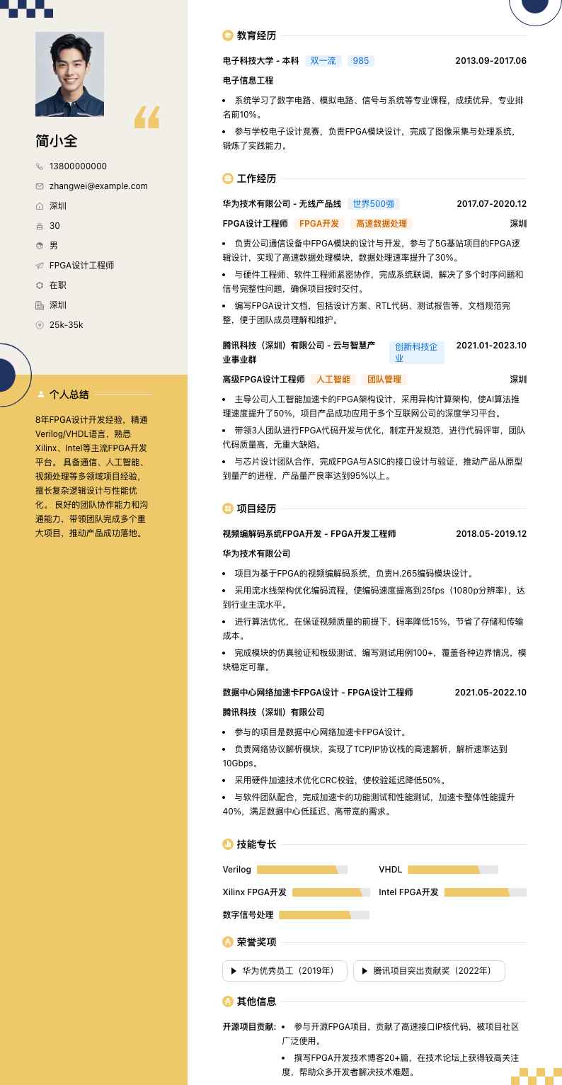 fpga设计工程师简历模板