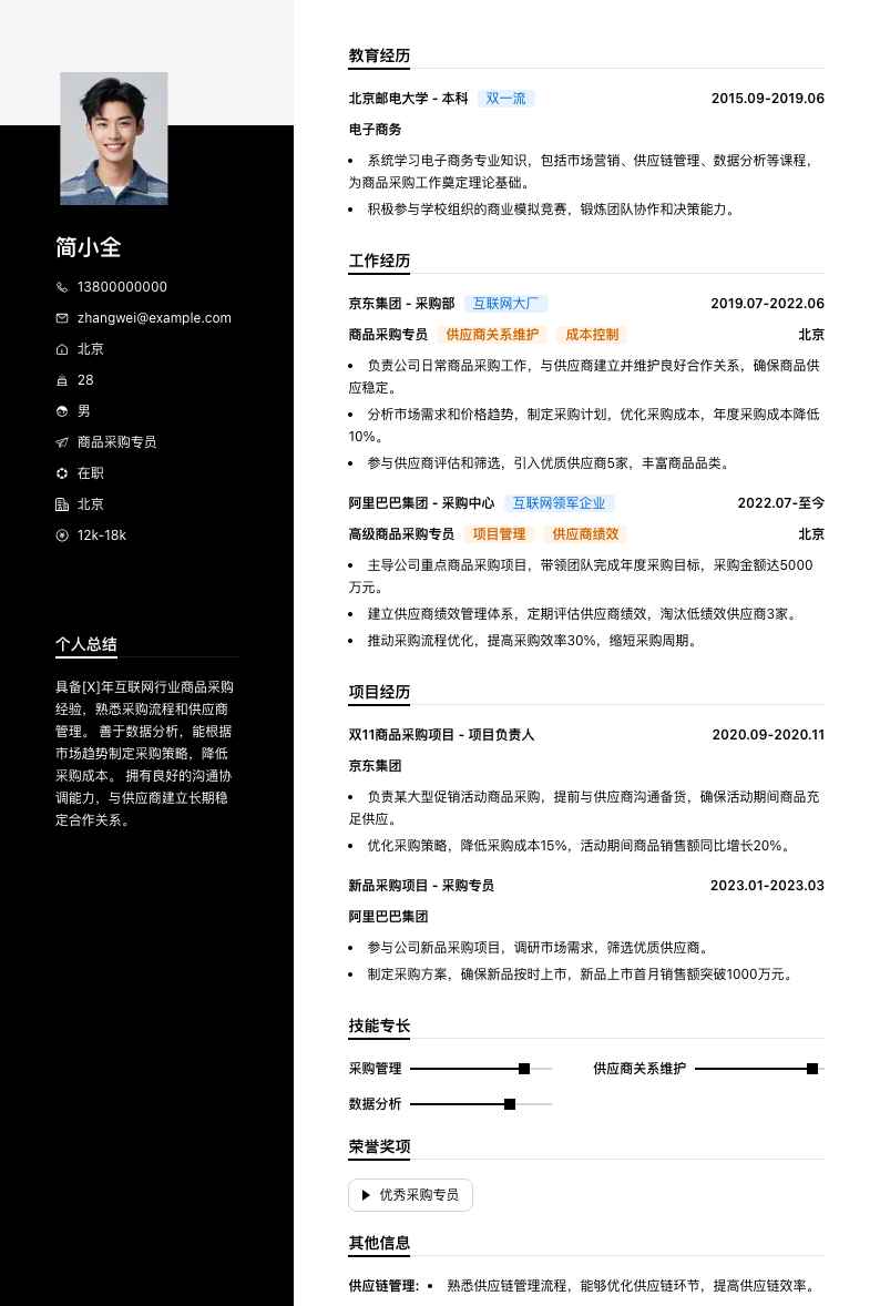 商品采购专员简历模板