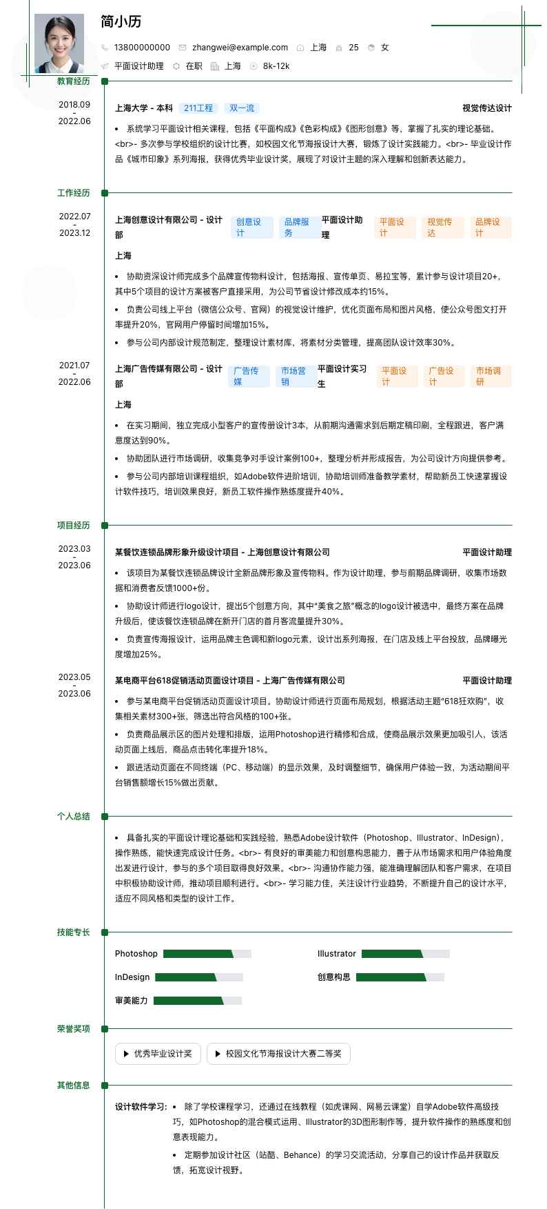 平面设计助理简历模板
