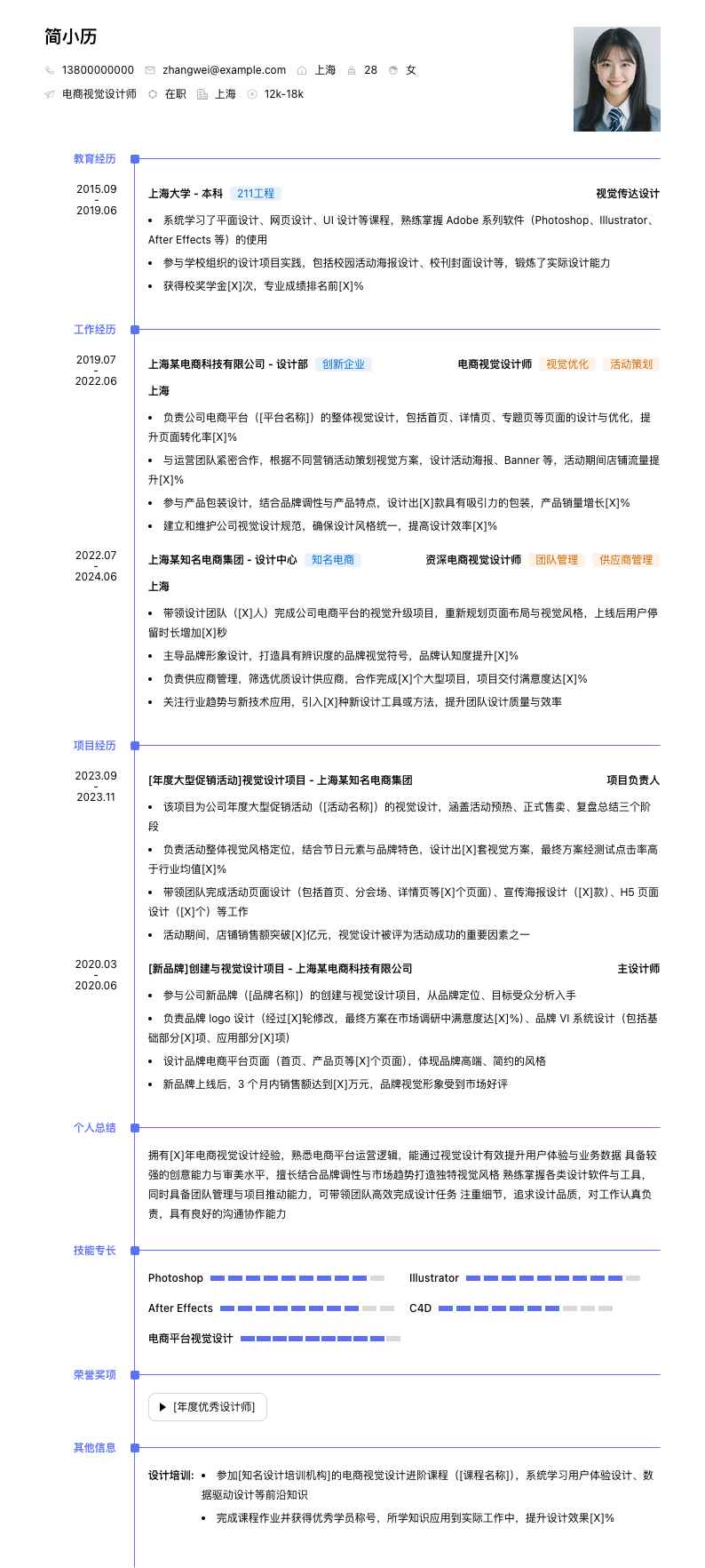 电商视觉设计师简历模板