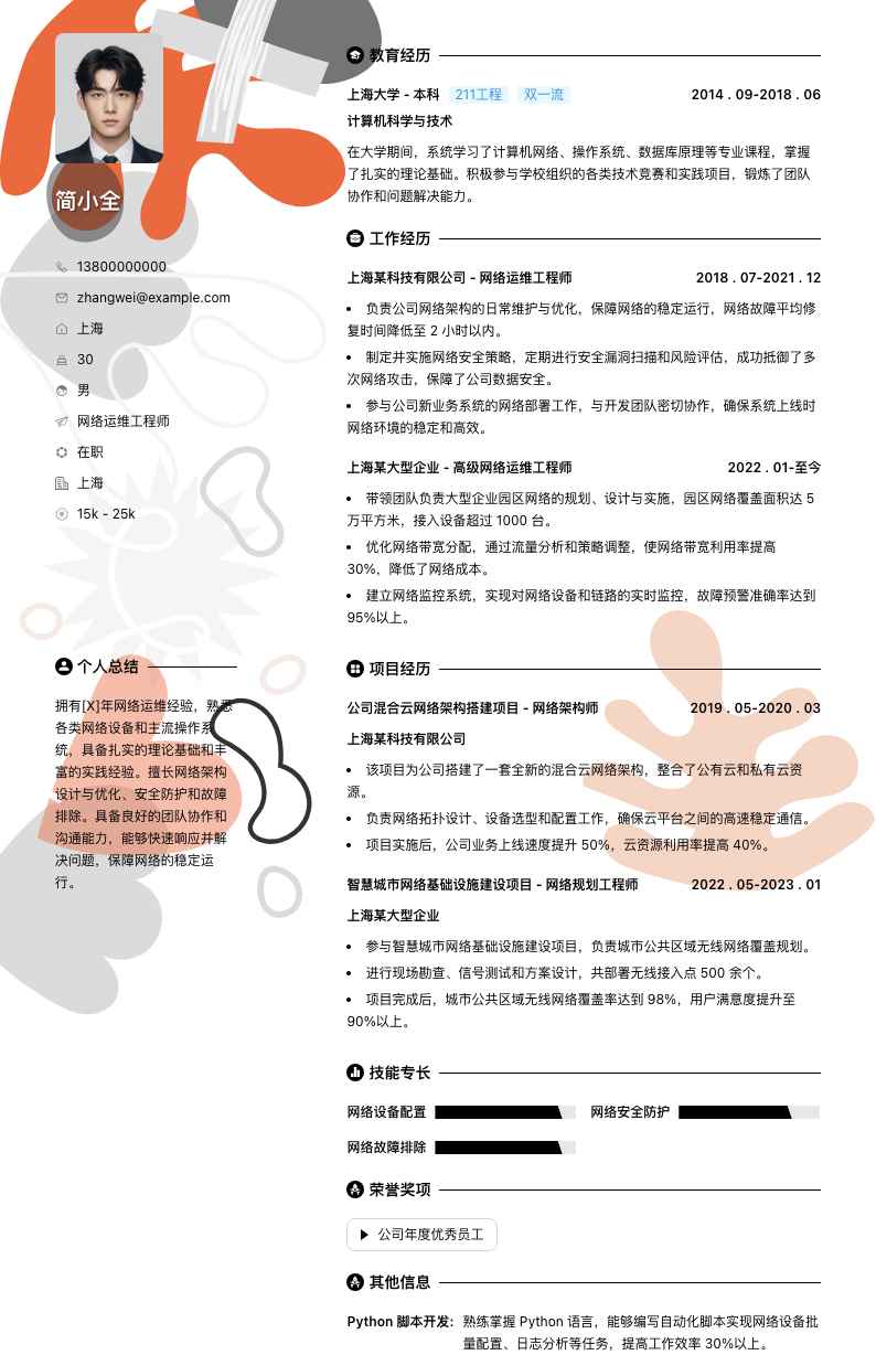 网络运维工程师简历模板