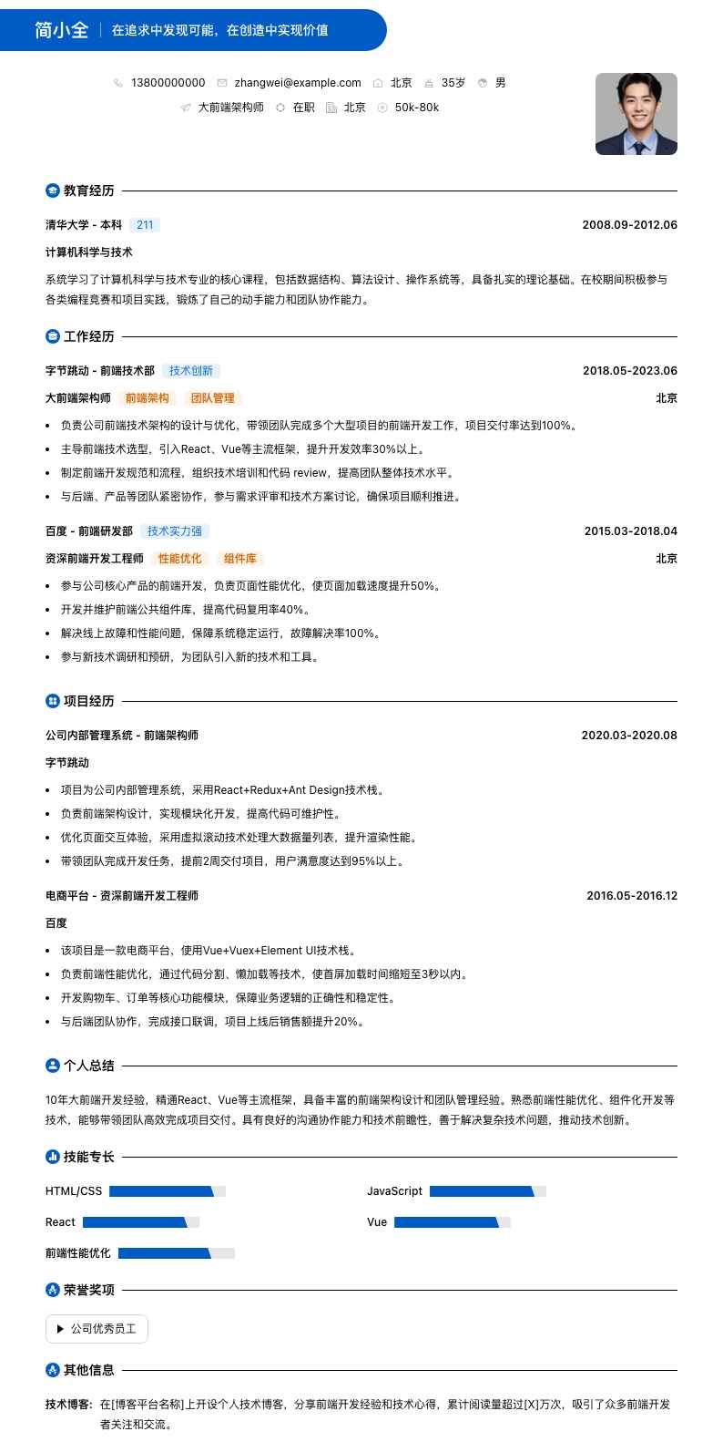 大前端架构师简历模板