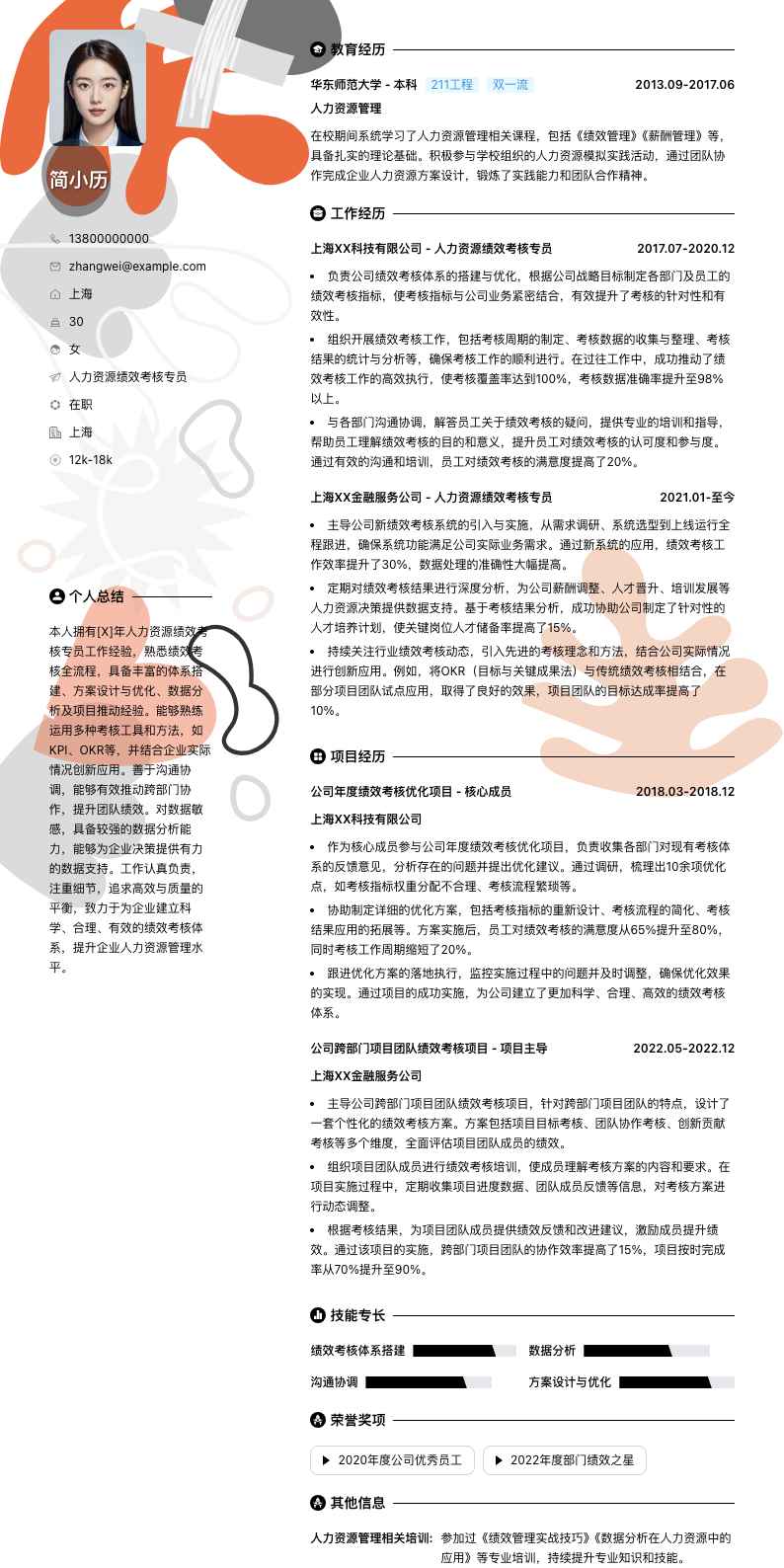 人力资源绩效考核专员简历模板