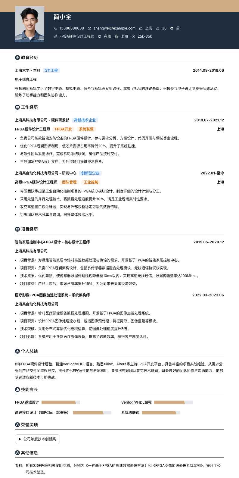 fpga硬件设计工程师简历模板