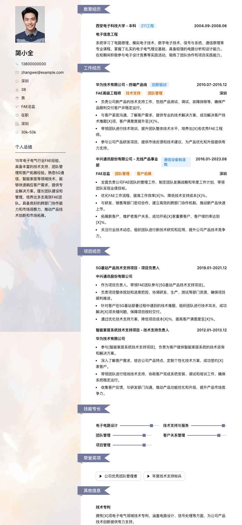 fae总监简历模板