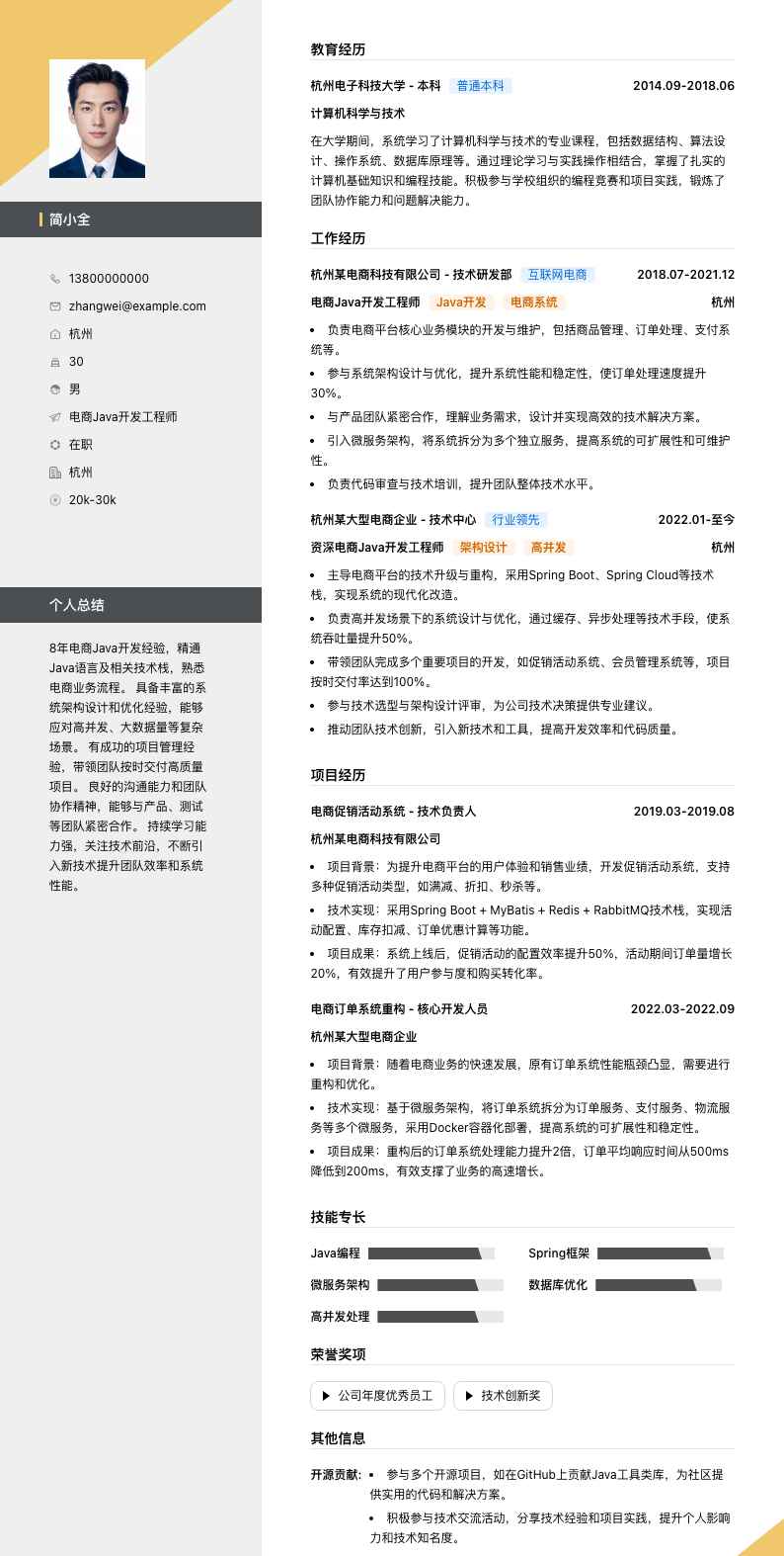 电商java开发工程师简历模板