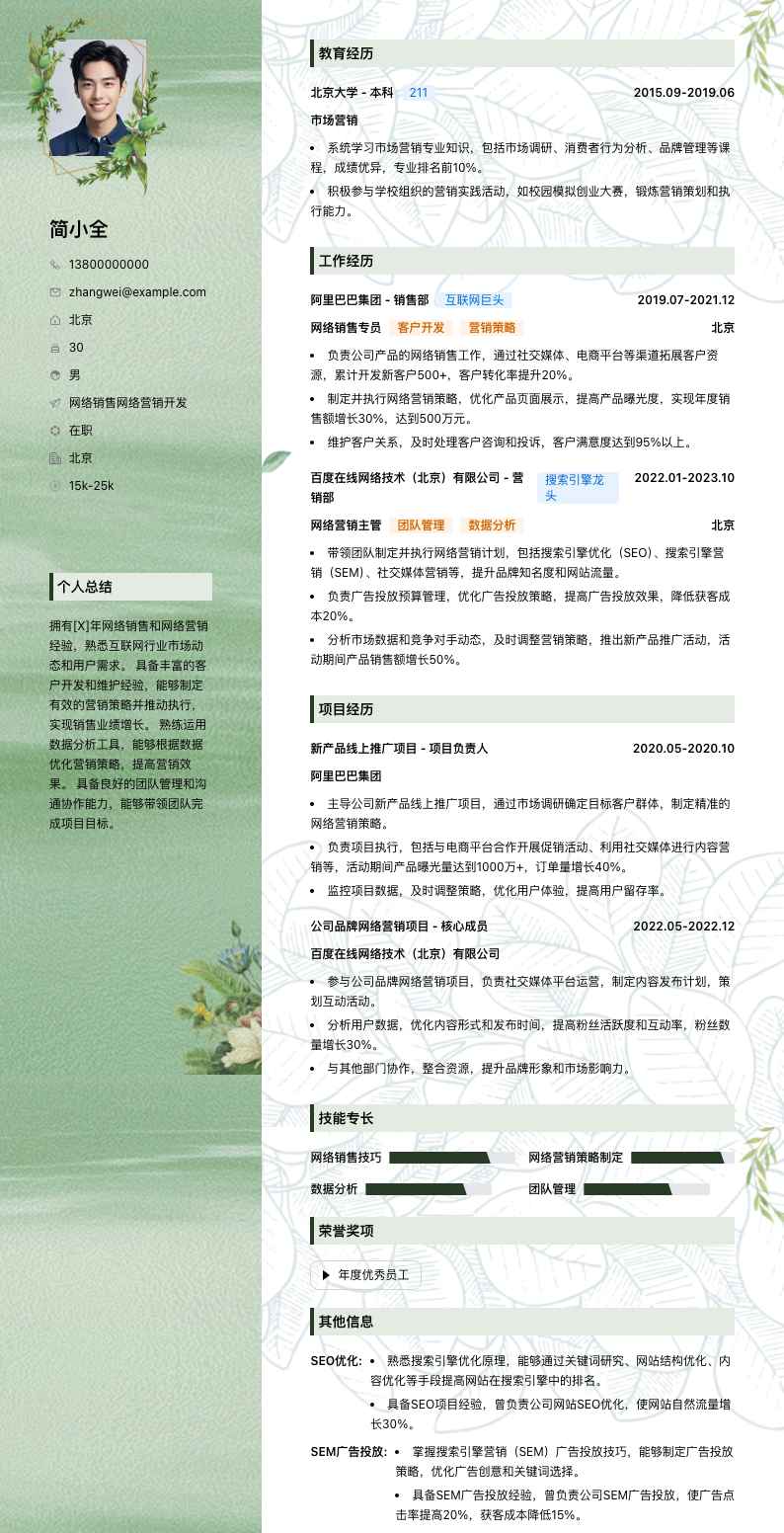 网络销售网络营销简历模板