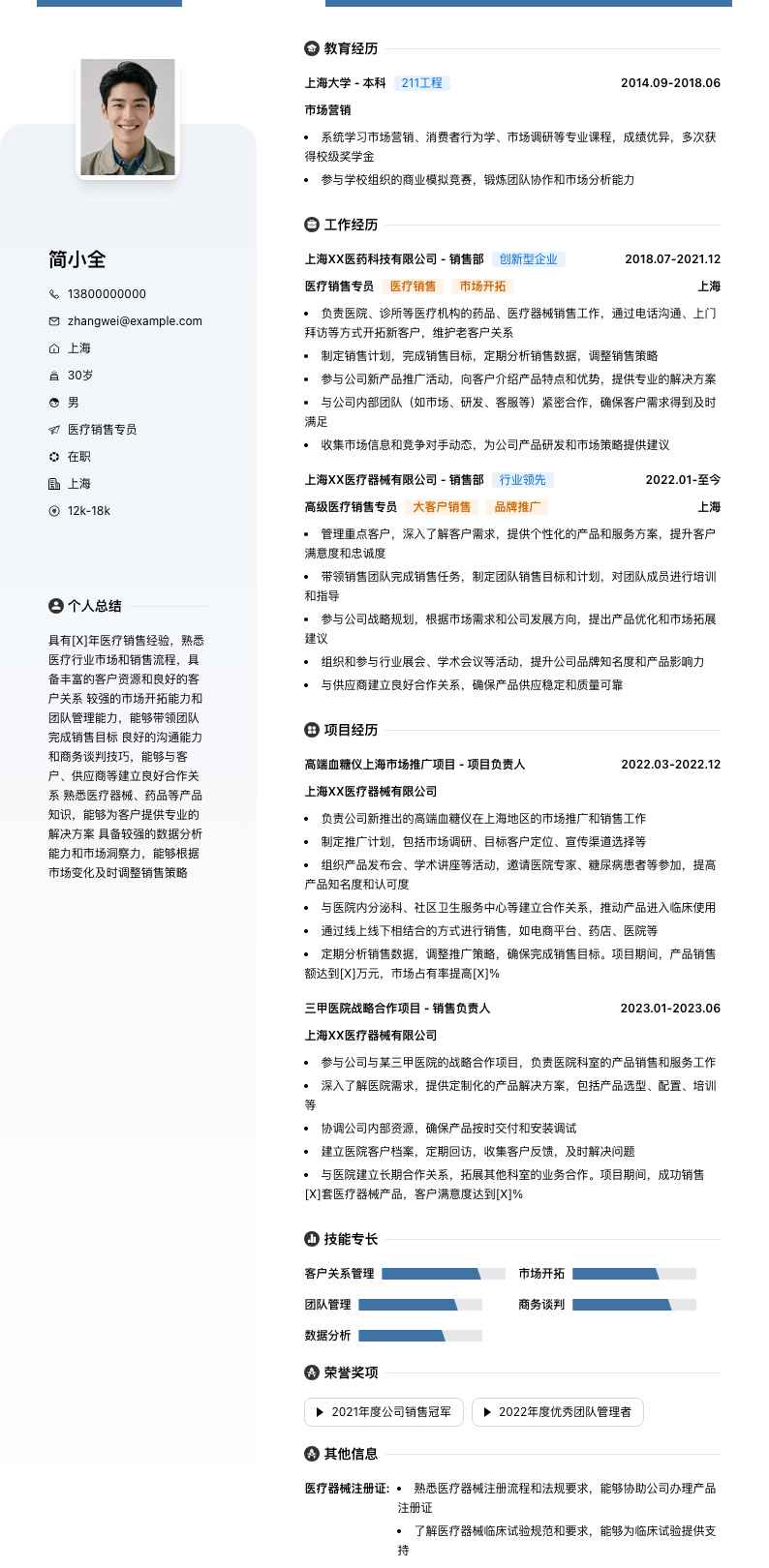 医疗销售专员简历模板