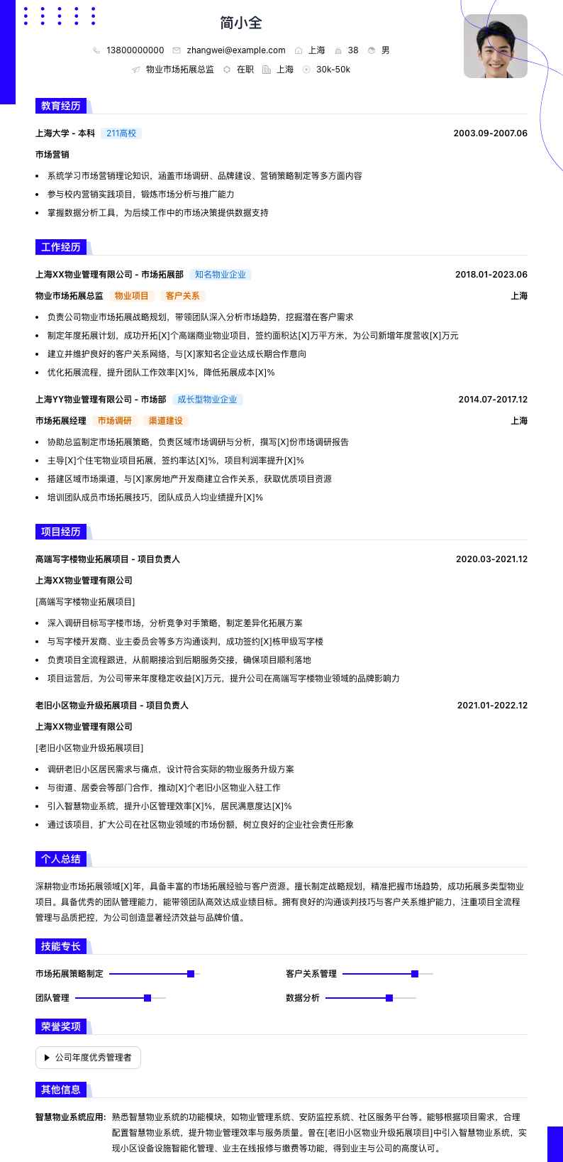 物业市场拓展总监简历模板