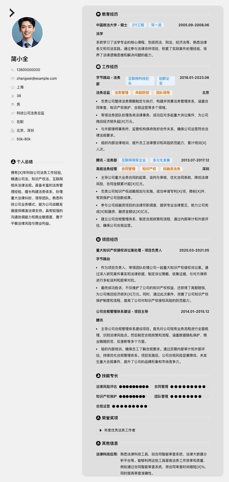 科技公司法务总监简历模板