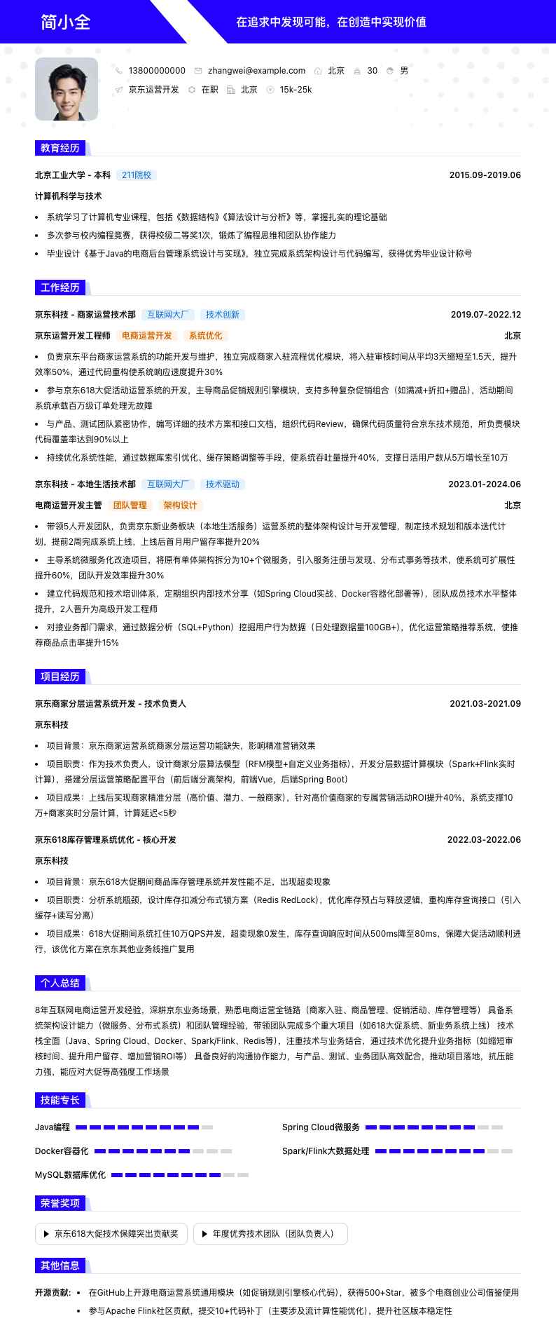 京东运营简历模板