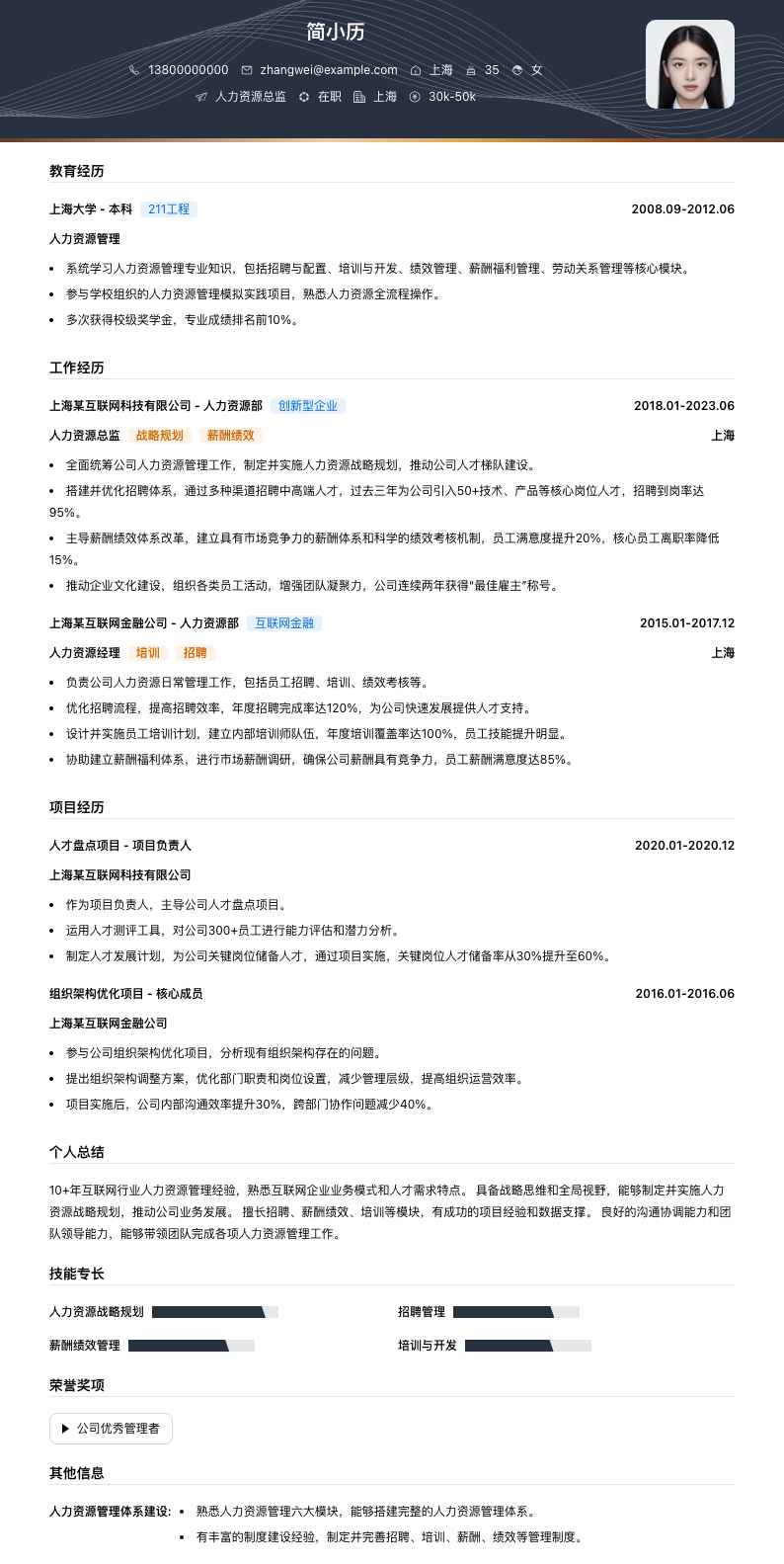 人力资源总监简历模板