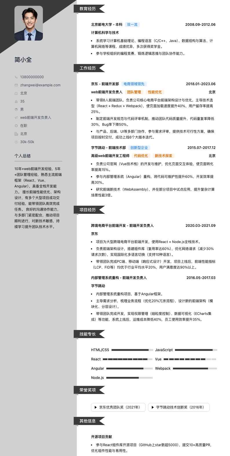 web前端开发负责人简历模板