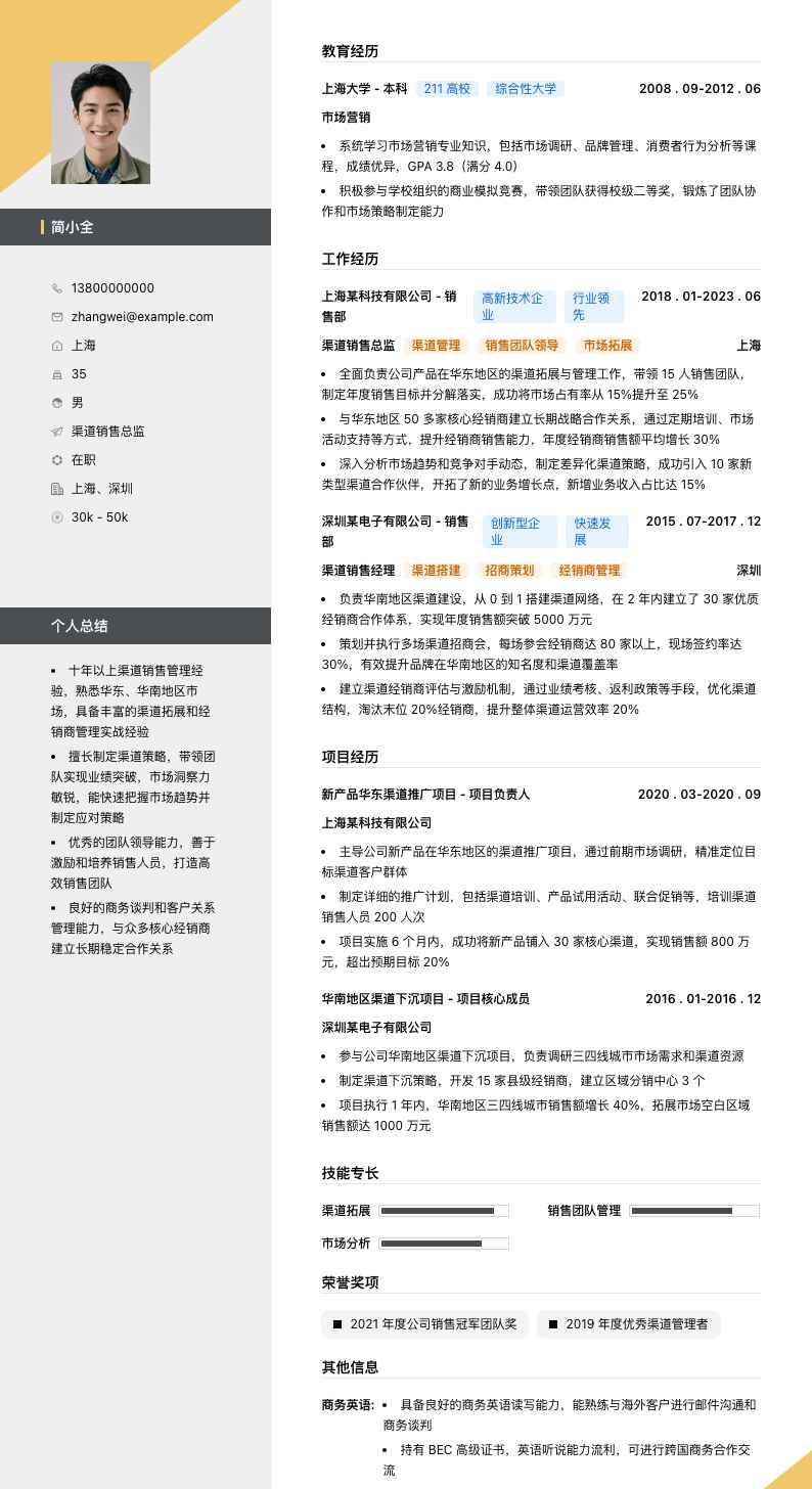 渠道销售总监简历模板