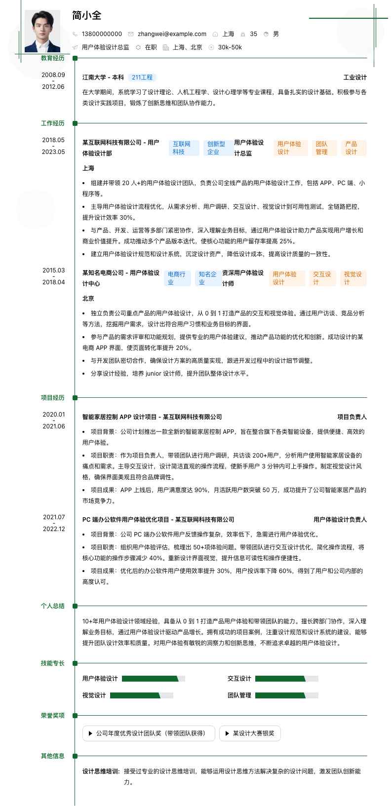 用户体验设计总监简历模板