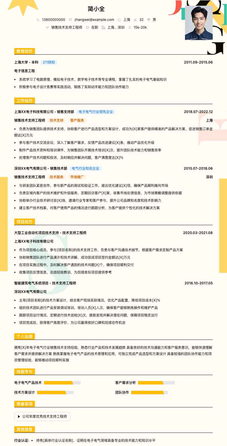 销售技术支持工程师简历模板