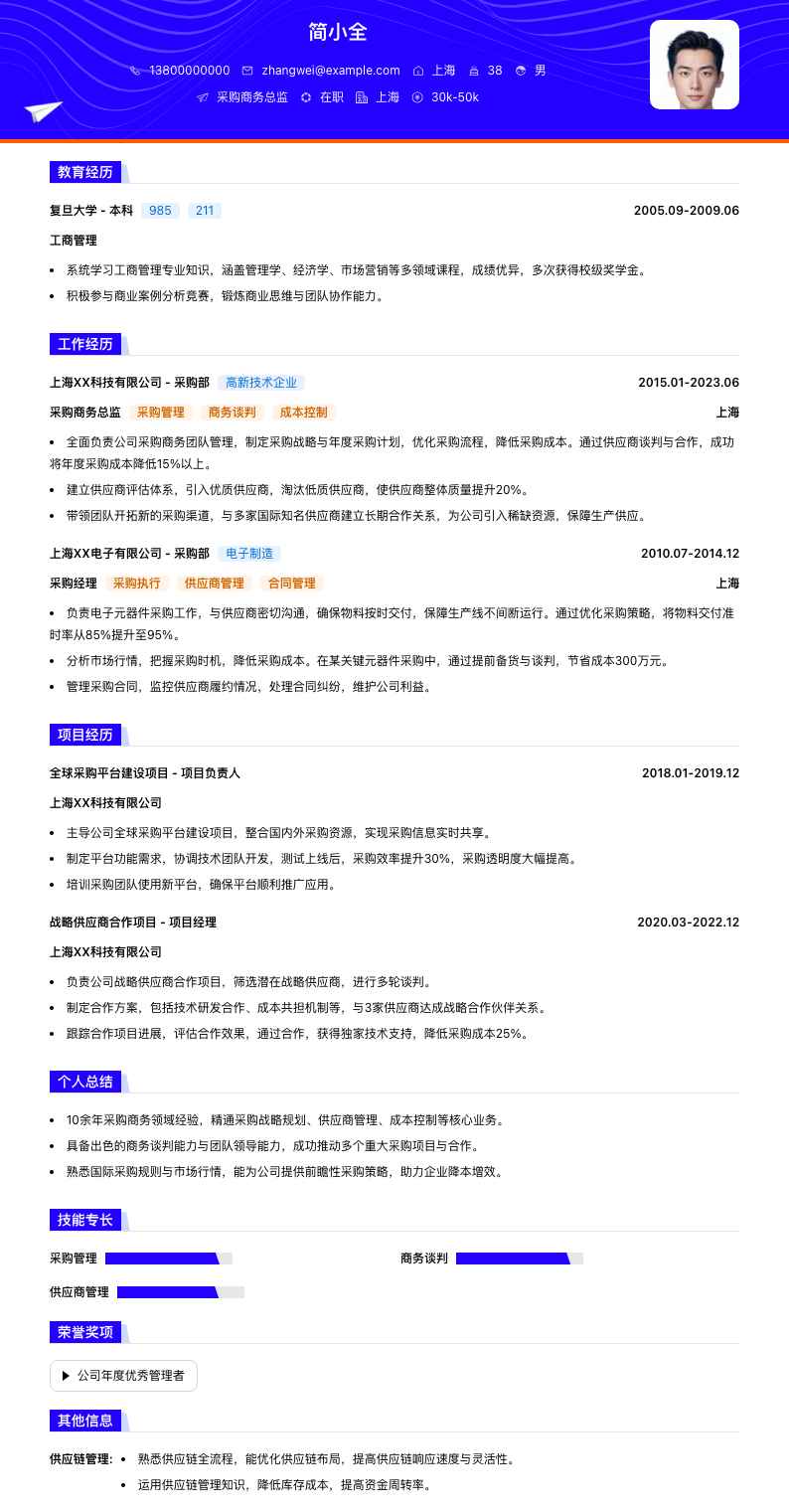 采购商务总监简历模板