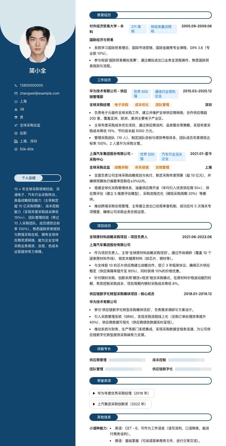 全球采购总监简历模板