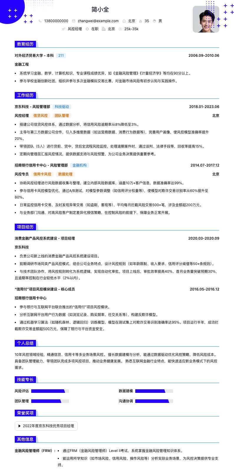 风控经理简历模板