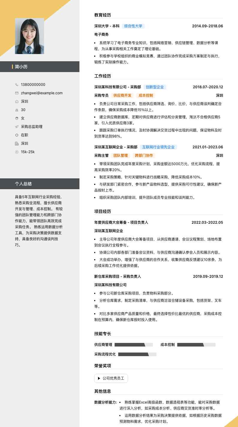 采购总监助理简历模板