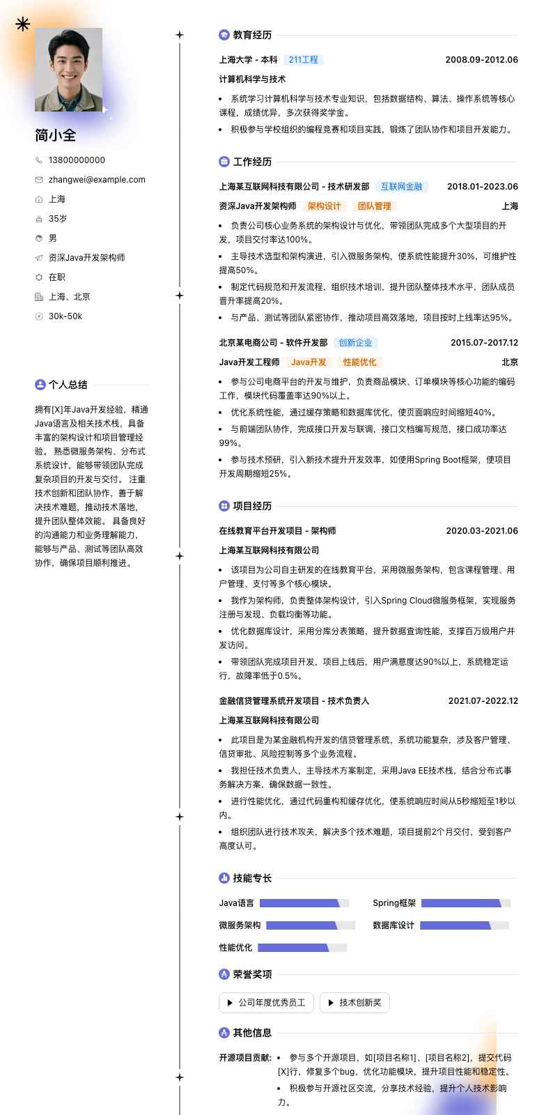 资深java开发架构师简历模板
