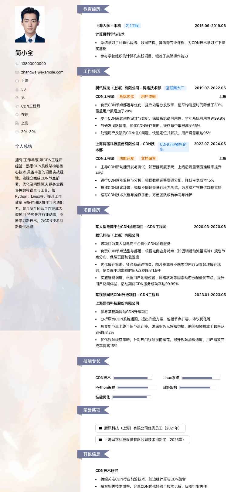 cdn工程师简历模板