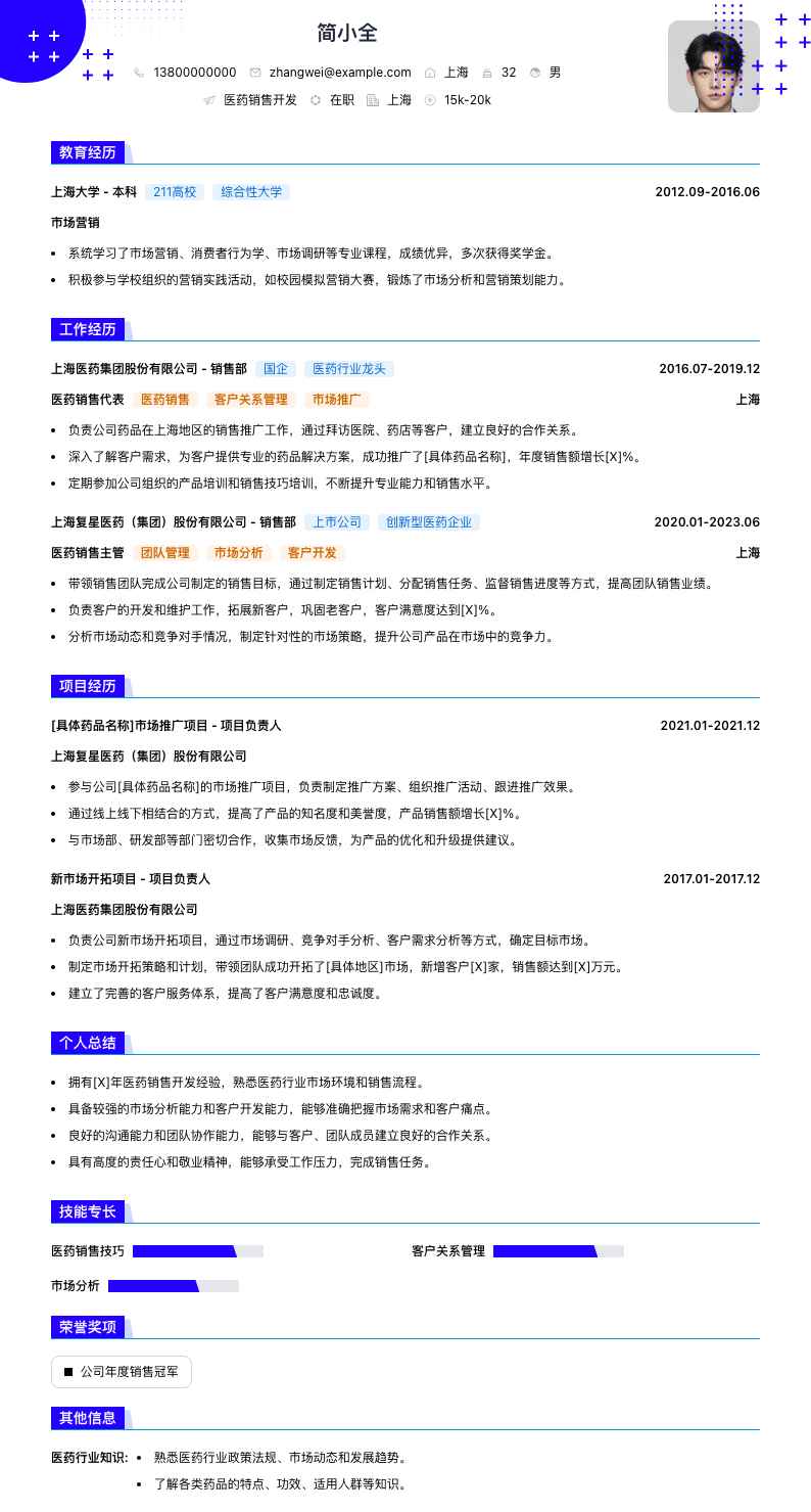 医药销售简历模板