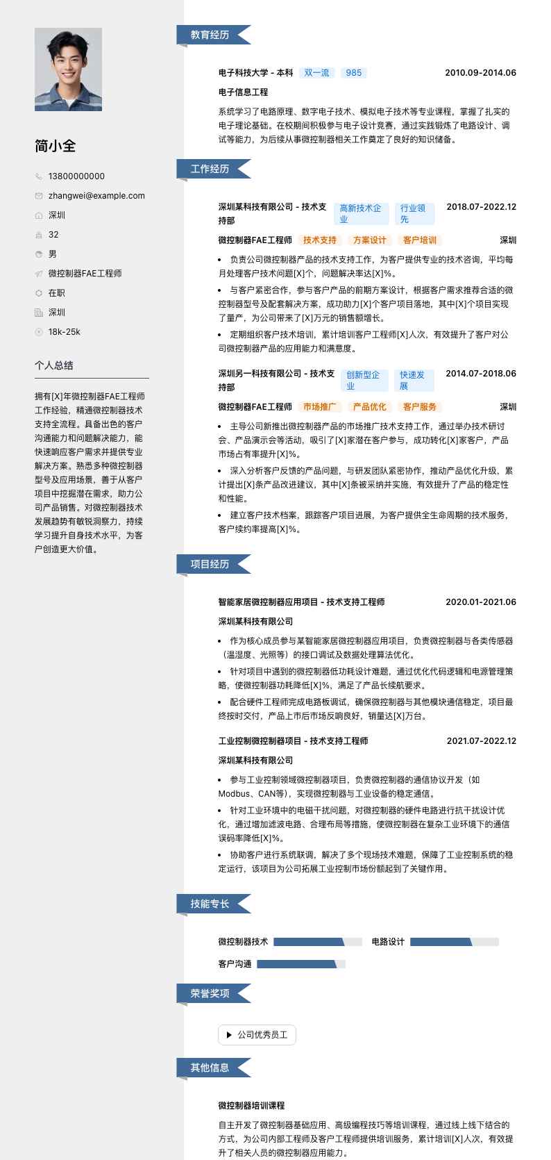 微控制器FAE工程师简历模板