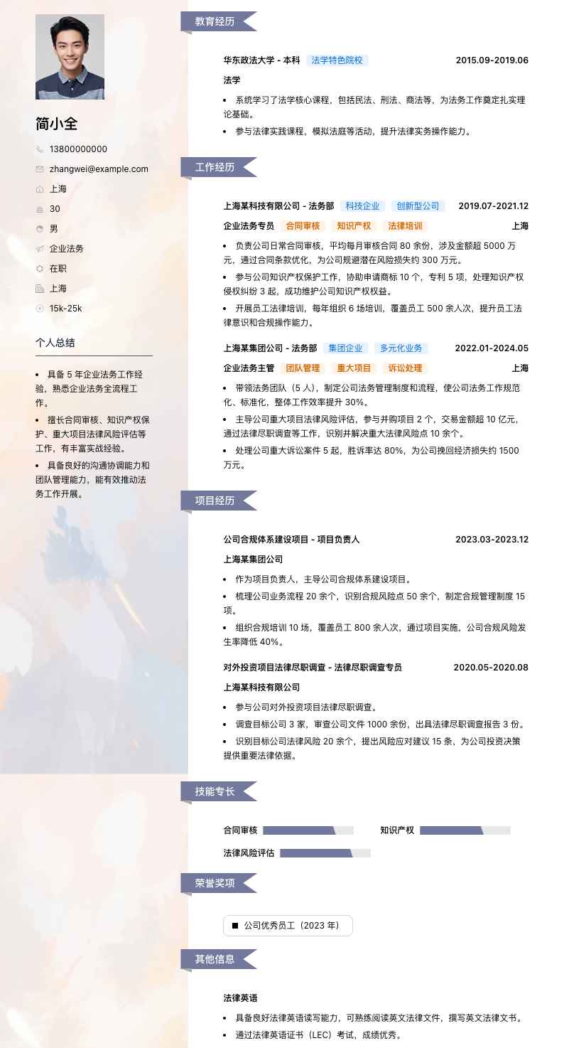 企业法务简历模板