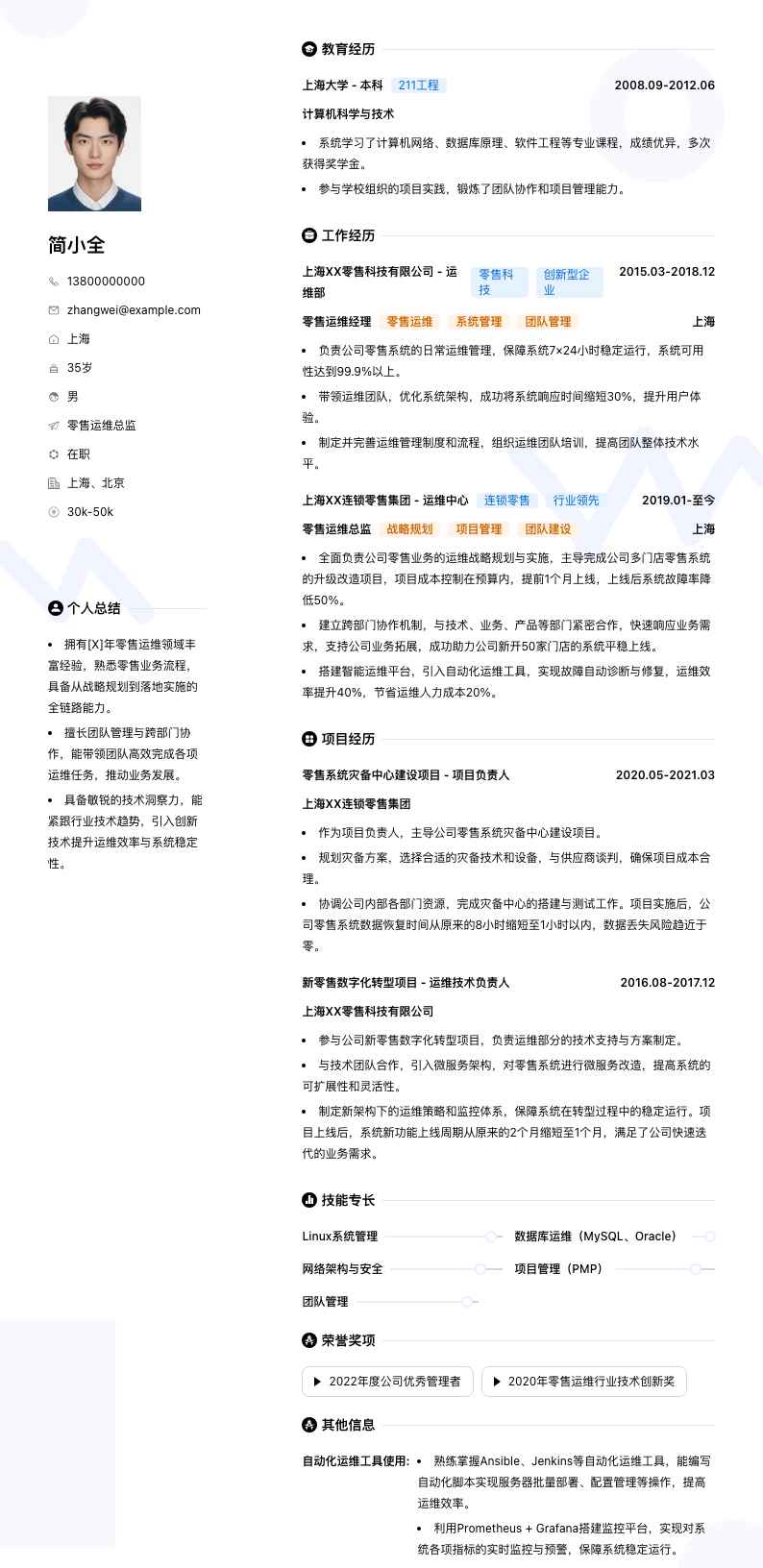 零售运维总监简历模板