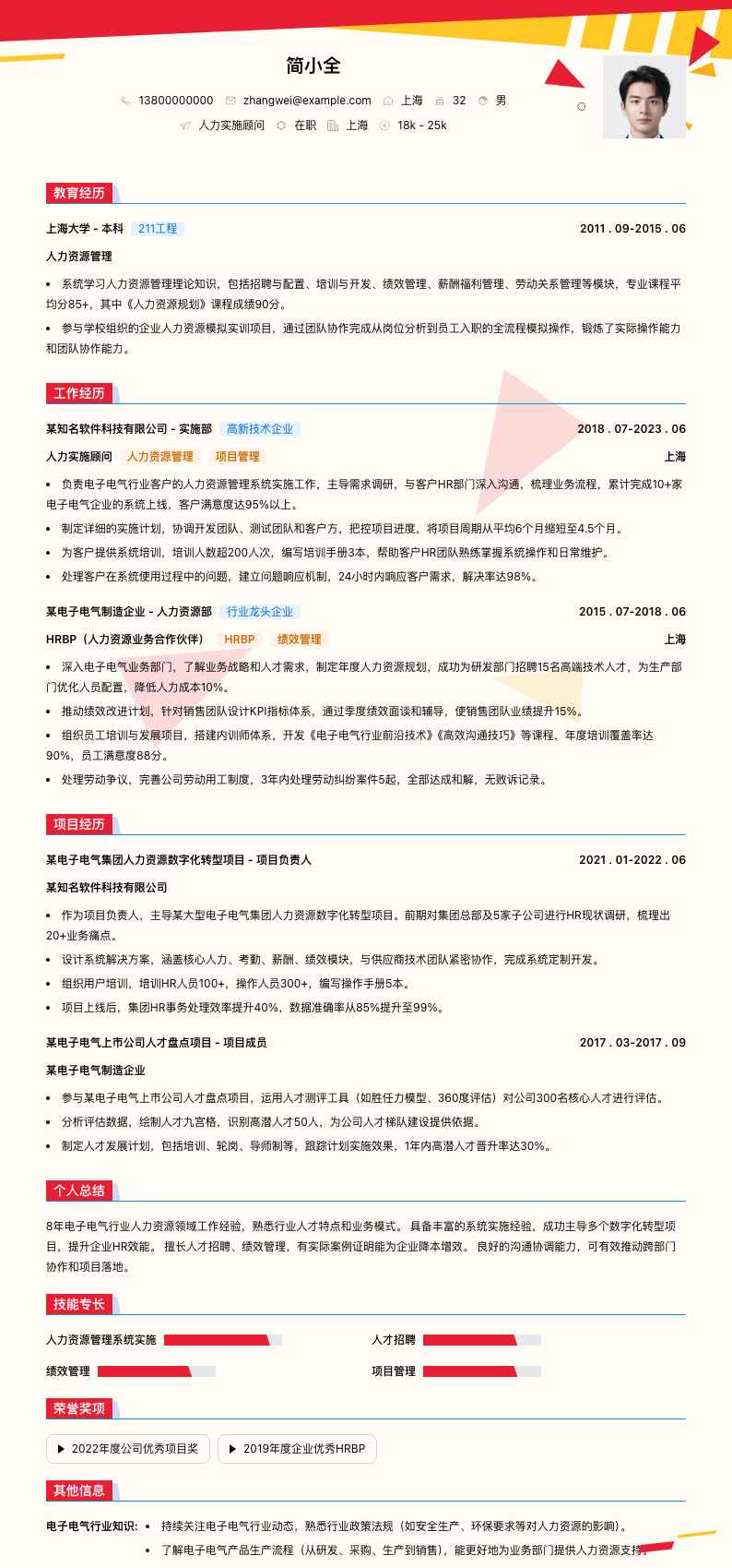 人力实施顾问简历模板