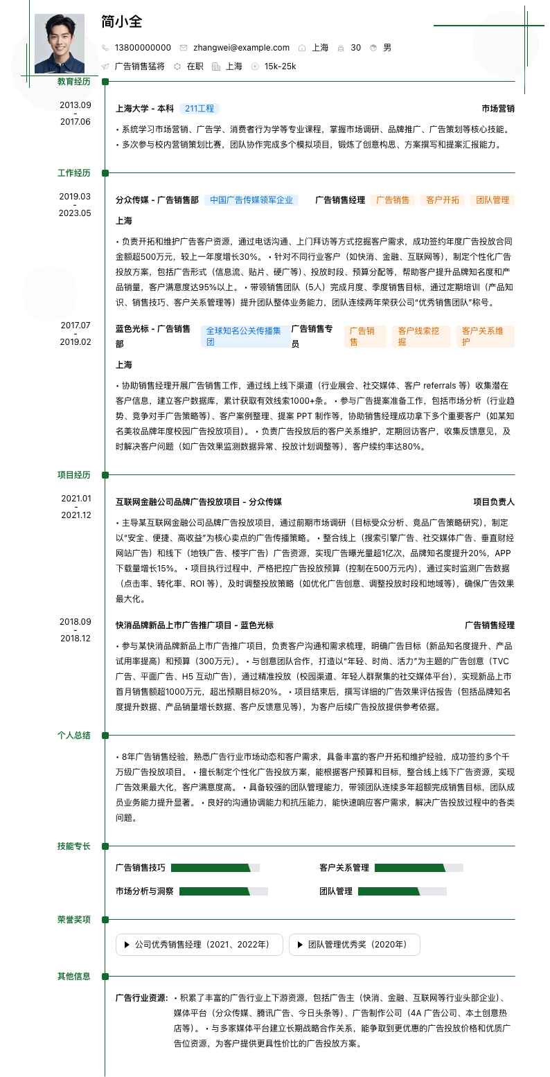 广告销售猛将简历模板