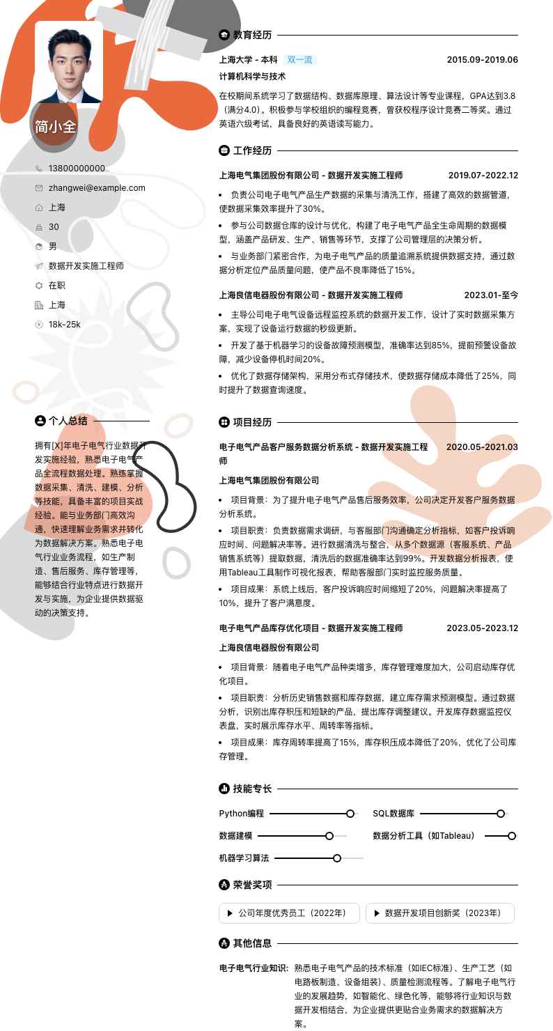 数据开发实施工程师简历模板