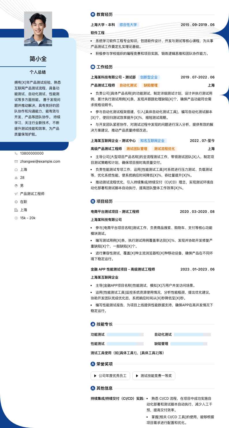 产品测试工程师简历模板